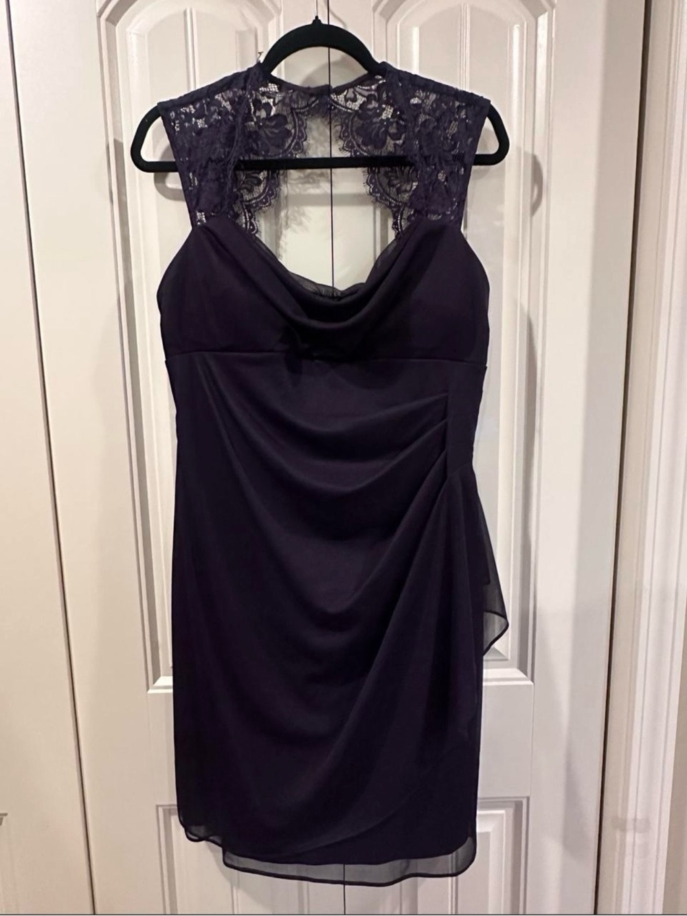 dressbarn Sleeveless Lace Yoke Midi Dress in Deep Plum